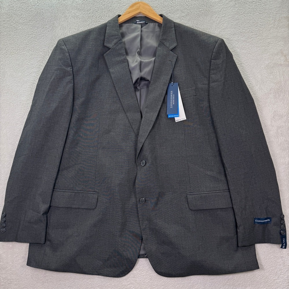 NEW Saddlebred Big & Tall Men's 56L Gray Motion Stretch Wrinkle Resistant Blazer